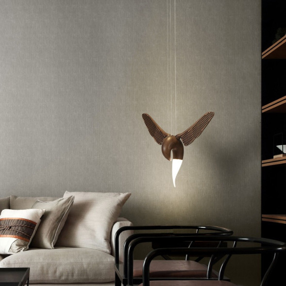 Готовая Комбинация Из Подвесных Светильников Виде Деревянных Птиц Со Светящимися Клювами С Дополнительным Световым Элементом В Потолочном Креплении Hansy More