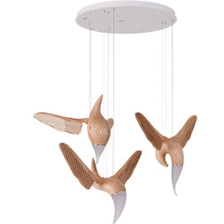 Готовая Комбинация Из Подвесных Светильников Виде Деревянных Птиц Со Светящимися Клювами С Дополнительным Световым Элементом В Потолочном Креплении Hansy More