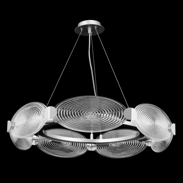 Кольцевая Люстра С Декором Из Стеклянных Элементов Овальной Формы С Концентрическим Рельефным Узором Vox