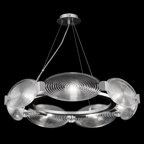 Кольцевая Люстра С Декором Из Стеклянных Элементов Овальной Формы С Концентрическим Рельефным Узором Vox