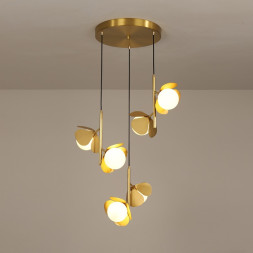 Готовая Комбинация Подвесных Светильников С Шарообразными Стеклянными Плафонами Внутри Металлического Цветка Janita More