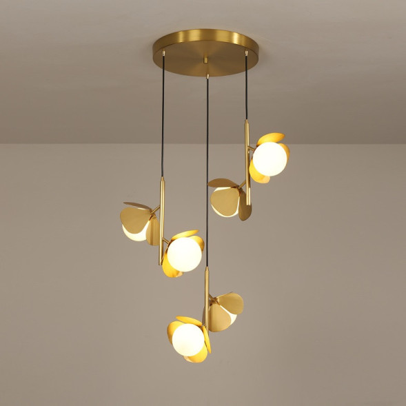 Готовая Комбинация Подвесных Светильников С Шарообразными Стеклянными Плафонами Внутри Металлического Цветка Janita More
