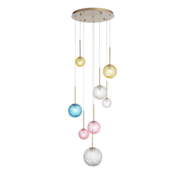 Комбинация Подвесных Светильников С Разноцветными Круглыми Плафонами Из Прозрачного Фактурного Стекла Rio Combo