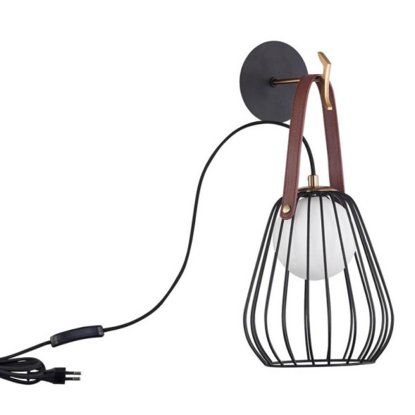 Бра С Плафоном Из Металлических Прутьев И Декором В Виде Кожаного Ремешка Eker Wall