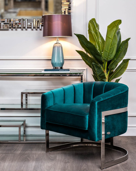 Лампа настольная из голубого стекла (серый абажур)