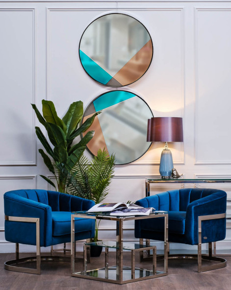 Лампа настольная из голубого стекла (серый абажур)