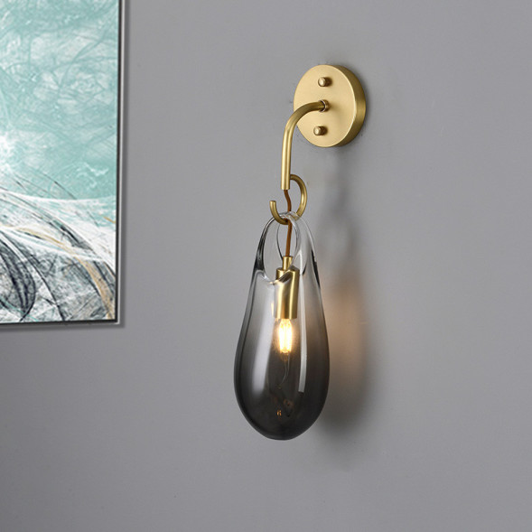 Бра В Виде Подвесной Капли Из Дымчато-Серого Стекла Vela Wall