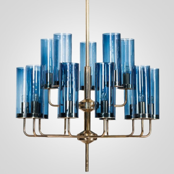 Люстра Hans-Agne Jakobsson Brass &amp;Amp; Blue Glass Tube Chandelier Hans-Agne Jakobsson In 1970 15 Синий
