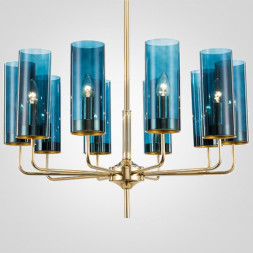 Люстра Hans-Agne Jakobsson Brass Blue Glass Tube Chandelier 6 Hans-Agne Jakobsson