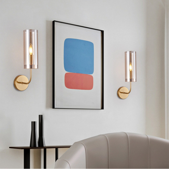 Настенный Светильник Agne Brass Glass Tube Wall Light